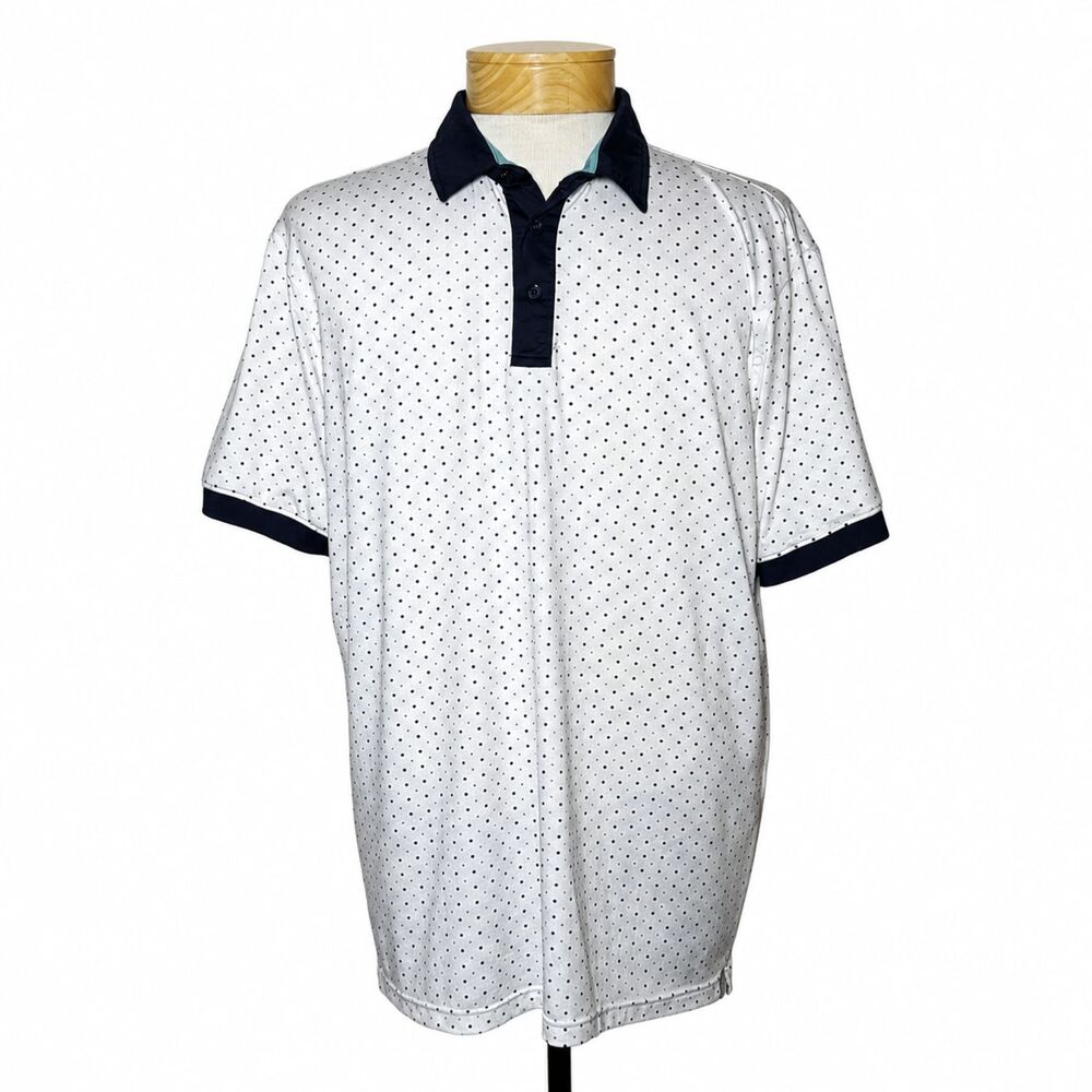 Kenneth Cole Golf Performance Stretch Polo Shirt White Polka Dot Mens L EUC